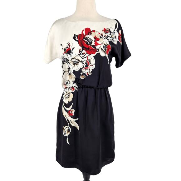 White House Black Market Silk Floral Color Block Graphic Art Print Dress - Picture 1 of 7